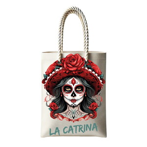 La Catrina Sanatsal Temalı Fermuarlı Günlük Kullanım Bez Çanta #1